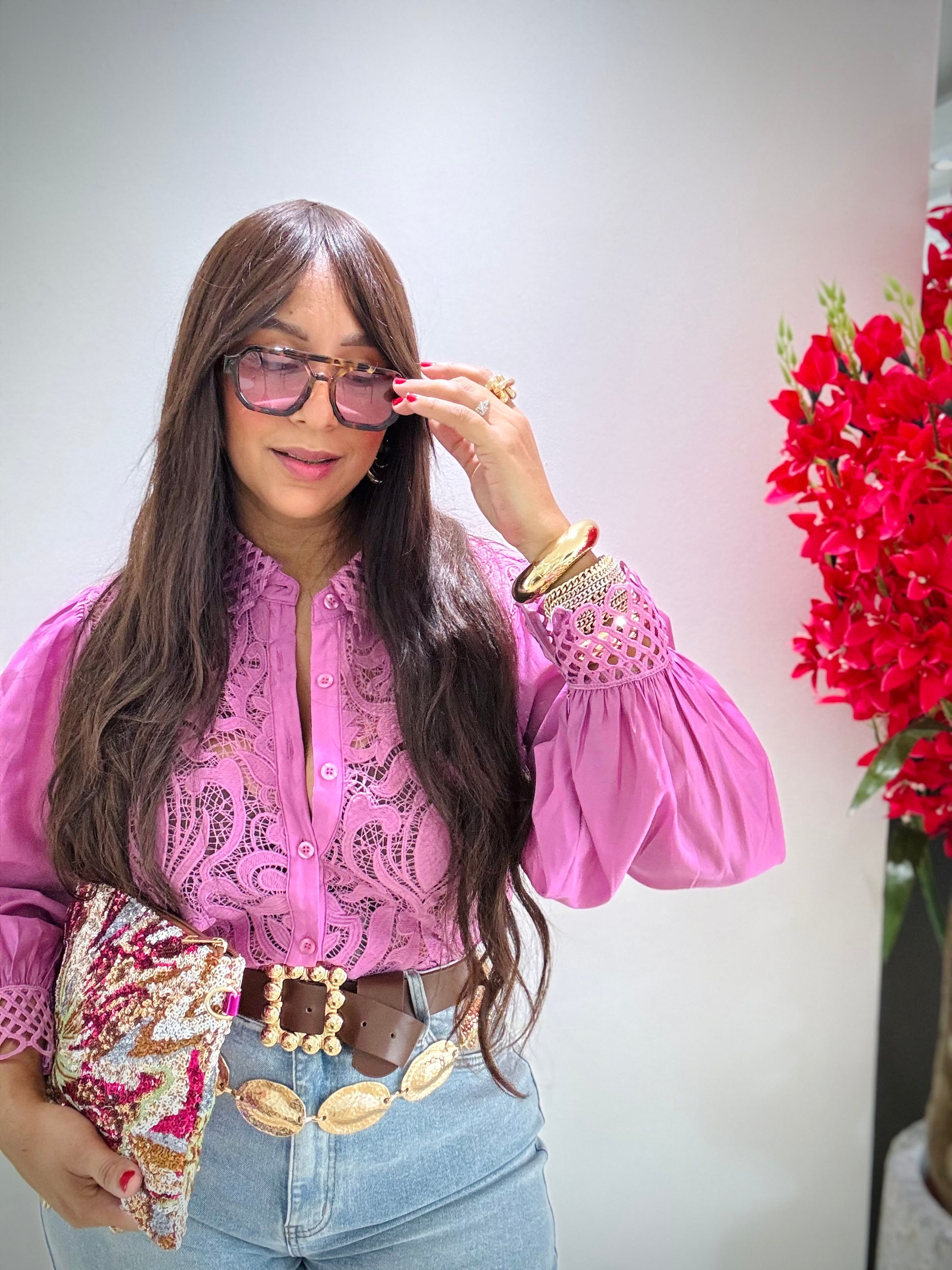 Lace Purpple Button Blouse
